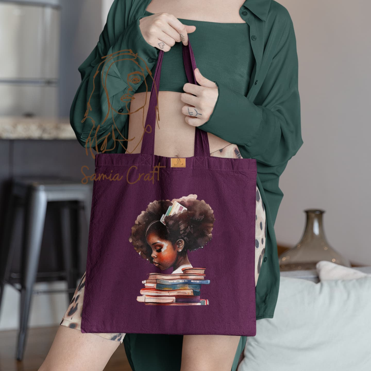Indian Girl Carrying Books Color Medium Size Tote Bag - Samia Craft